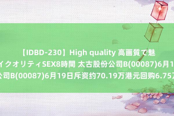 【IDBD-230】High quality 高画質で魅せます！究極のIP女優ハイクオリティSEX8時間 太古股份公司B(00087)6月19日斥资约70.19万港元回购6.75万股